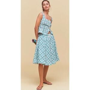 Anthropologie Women's Maeve  a-line cotton midi skirt Turq XS NWT 148